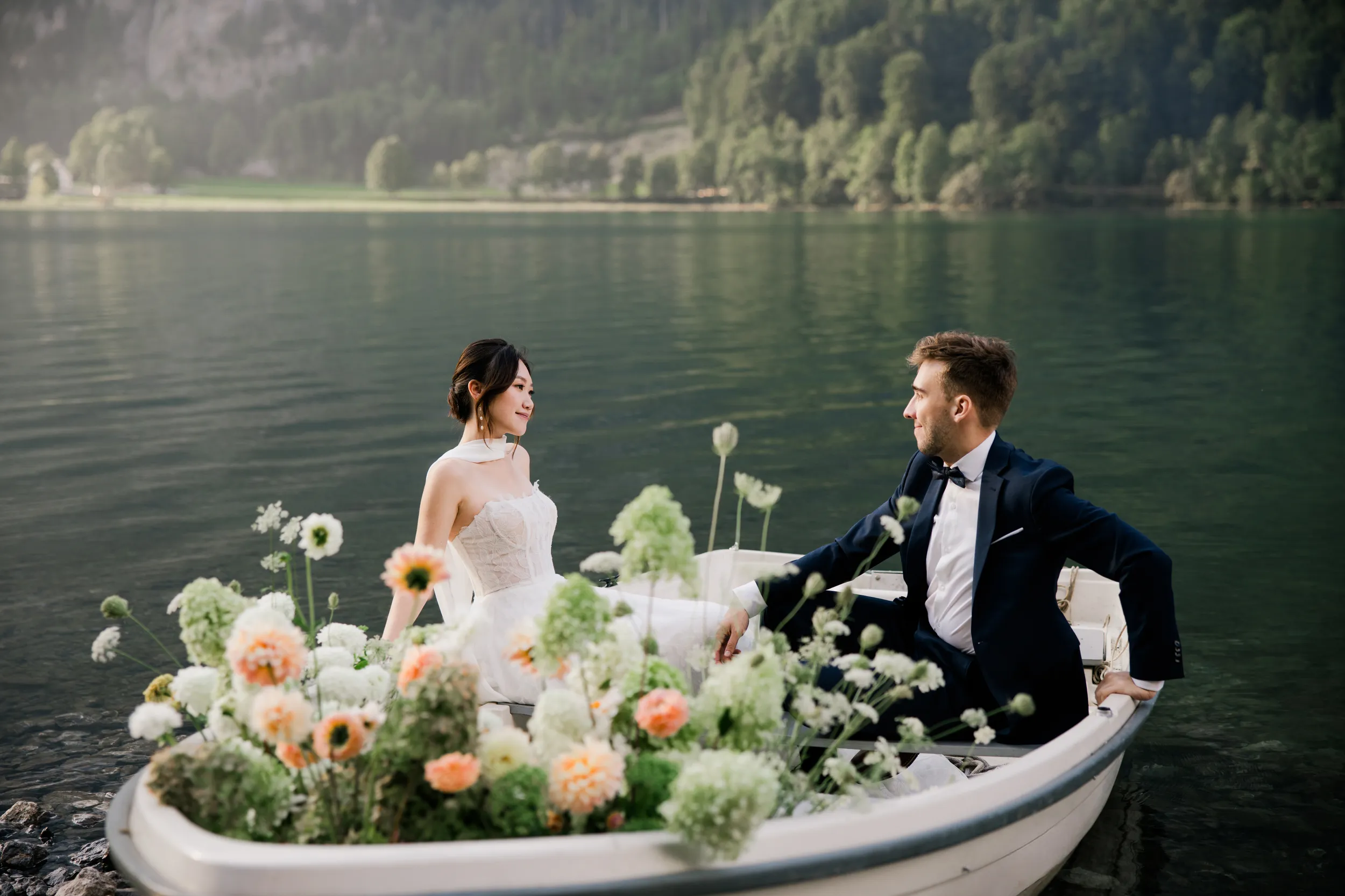 Wild Alpine floral arrangements on a boat—a bespoke detail by ROOXI STUDIO
